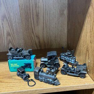Lot of 6 VTG Miniature Car Steam Boat Train Die Cast Metal Pencil Sharpeners